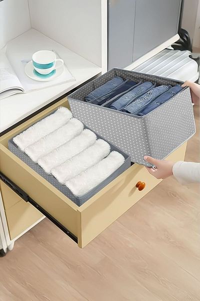 Serstil 3 Pieces Gray Spotted Cabinet and Drawer Storage Box - 5 Compartment Organizer