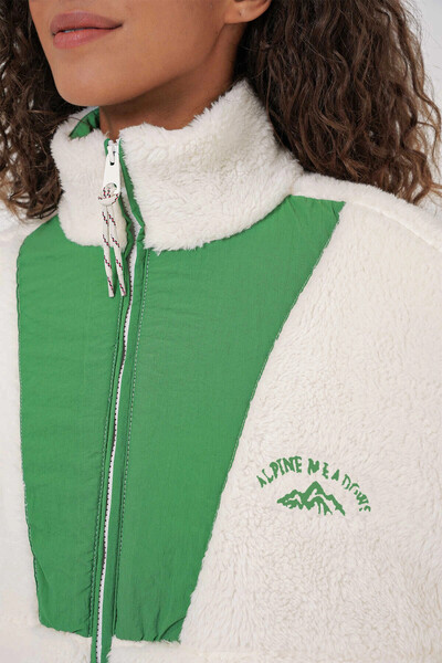 hazelin Women &Apos; S Plush Jacket with Ecru Green Print - Zip-Up and Lining Hzl25W-Bd 151941