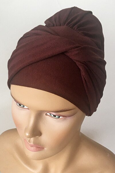 Vera Ready Turban Bonnet Twist Banded Combed Cotton Bonnet Brown Twist Women's Hijab Bonnet Twisted Outer Bonnet