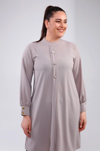 Ferace تونيك حجاب نسائي رمادي مقاس كبير قماش أيروبين بأزرار عالي الجودة - موسمي - شتوي