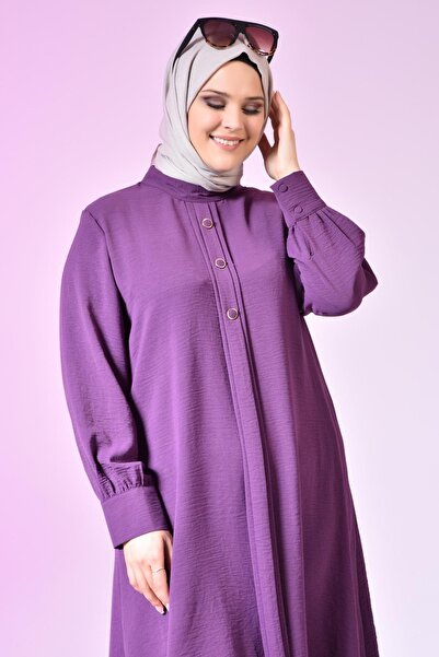 Ferace Hijab Clothing Women's Large Size Hijab Tunic Buttoned Ayrobin Fabric
