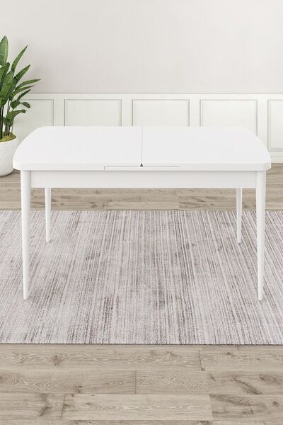 Canisa Roz Serisi 80x132 Mdf Açılabilir Beyaz Gümüş Detaylı Mutfak Masası Takımı Ve 4 Gri Sandalye