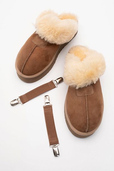 LuviShoes OLESSA Tan Damen-Fellhausschuhe aus echtem Leder und Wildleder