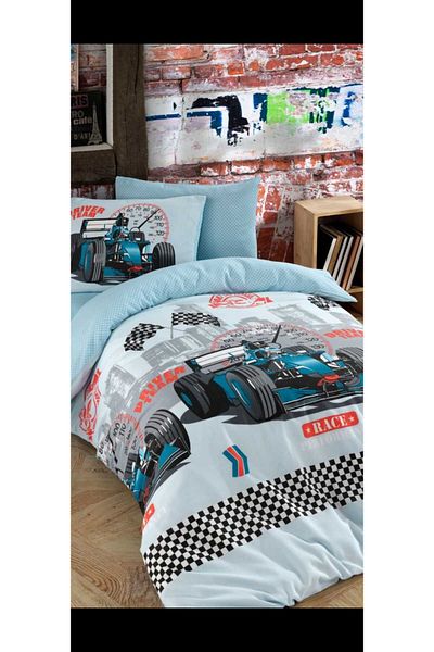 Bayev Boys Kids Single Duvet Cover Set with Trolley Sport Cars Blue