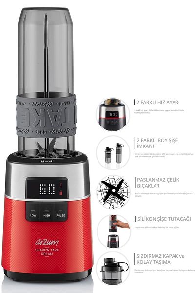 Arzum AR1148-K Shake'n Take Dream - خلاط عصير شخصي أحمر بقدرة 500 واط