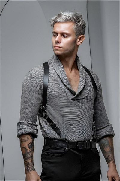 Angels Passion Men's Back Detailed Stylish Leather Belt, T-Shirt - Shirt Belt