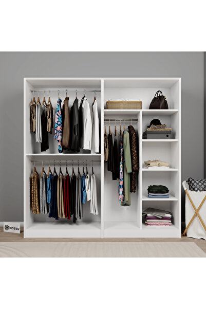 midoser Lucas 4 Kapaklı Çift Askılı Elbise Dolabı-gardırop Seti Beyaz 190 Cm