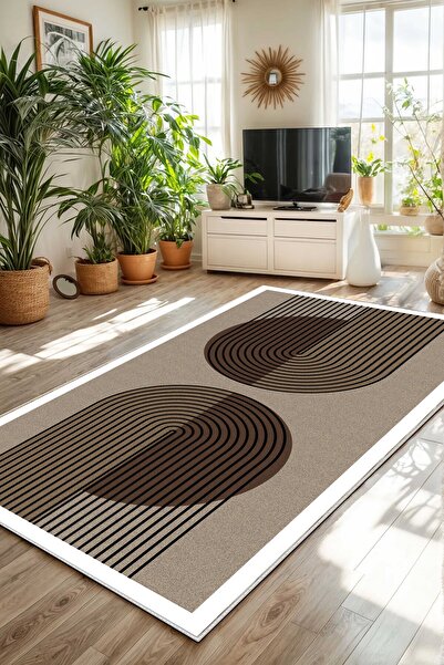 df home Salon Halısı Geometrik İskandinav Eskitmeli Dijital Baskı Yıkanabilir Kaymaz Taban 8174SALON