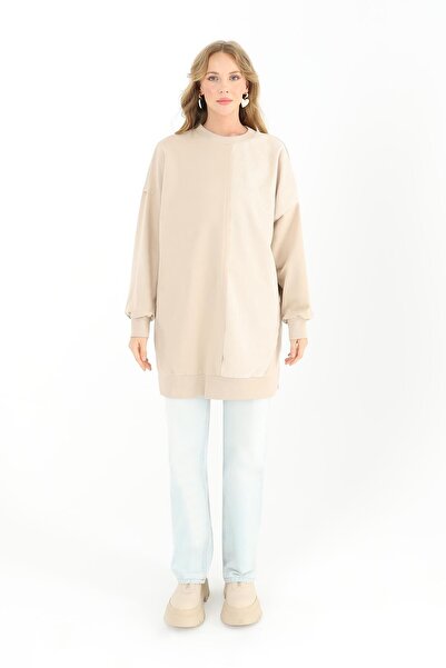 Puane Kadın İki Parçalı Dikiş Detaylı Tunik - 10569TUN - Koyu Bej