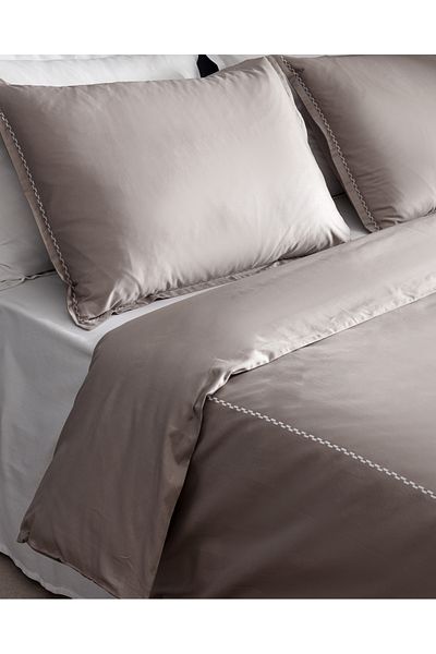 Madame Coco Laila Double 100% Cotton Embroidered Satin Duvet Cover Set - Mink