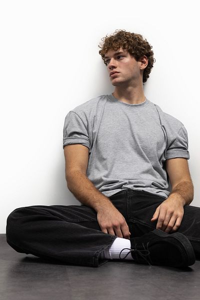 GIESTO Γκρι Basic κοντομάνικο T-shirt