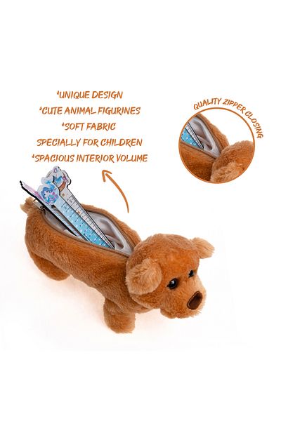 VUKİ 3D Plush Bear Pattern Horizontal Pencil Case with Zipper