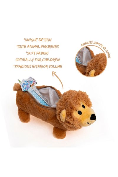 VUKİ Lion 3D Plush Horizontal Pencil Case with Zipper