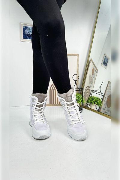 Allyup Καθημερινές Unisex λευκές μπότες χιονιού με κορδόνια με φερμουάρ με γούνα με οδοντωτή αντιολισθητική σόλα