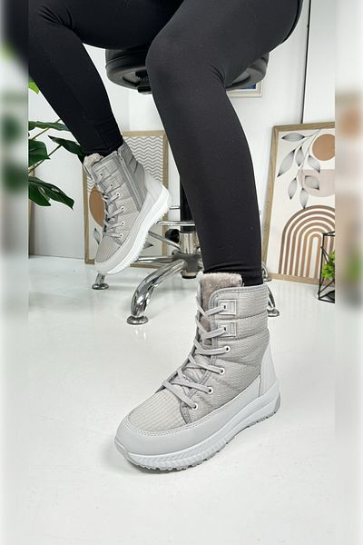 İmerShoes Καθημερινές γυναικείες μπότες χιονιού γκρι πάγου με γούνινο κορδόνι με φερμουάρ Άνετο μποτάκι με χοντρή οδοντωτή σόλα 815