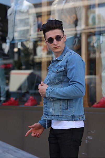 WKM Lazer Yırtıklı Erkek Kot Ceket Jean