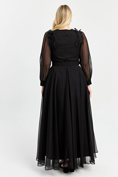 İnce işleme detaylı Uzun Abiye Şifon Elbise