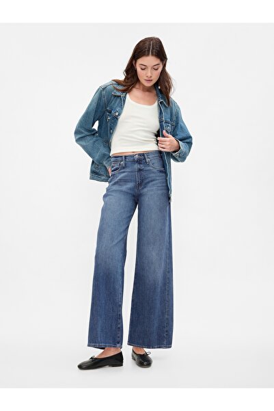 GAP Kadın Mavi High Rise Wide-Leg Jean Pantolon