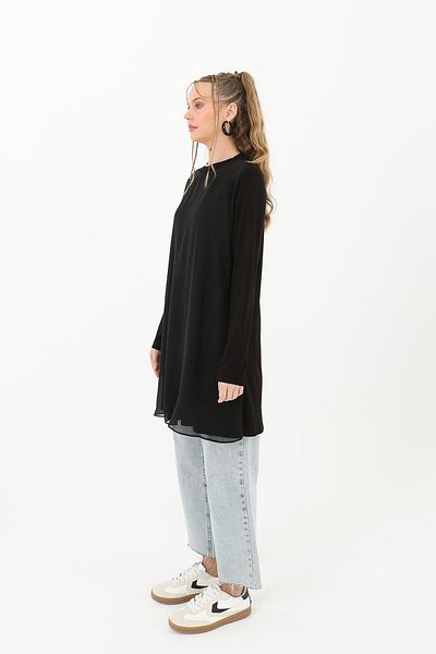 Puane Turtleneck Women's Blouse with Tulle Detail - 10269Tun - Black