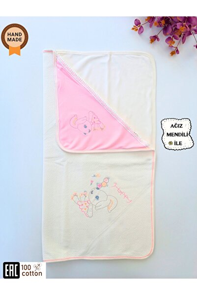 Tomuycuk بطانية أطفال بغطاء رأس وردي ناعم Happy Bunny Girl غطاء لعربة الأطفال