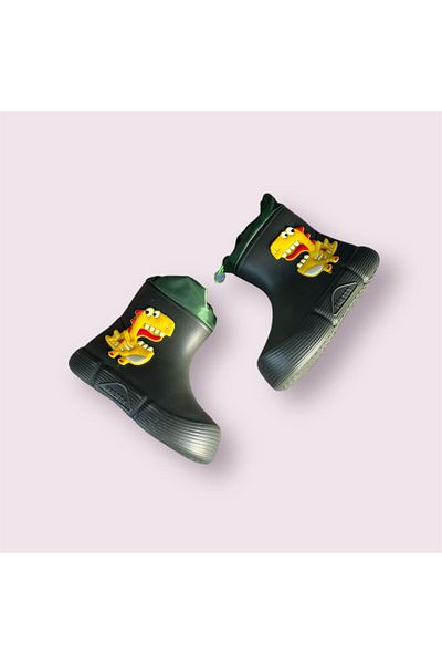 Sonimix Boy Khaki Dinosaur Figured Waterproof Rain Boots