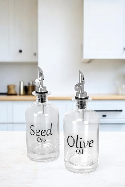 Digithome Vetro 500 ml Square 2-Piece Olive Oil and Liquid Bottle Oil Pot with Clear Label So-302