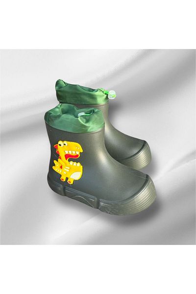 Sonimix Boy Khaki Dinosaur Figured Waterproof Rain Boots