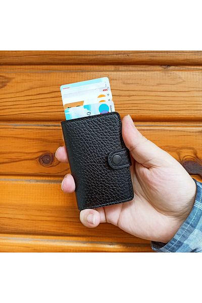 istanbultm Genuine Leather Wallet Card Holder with Intelligent Mechanism