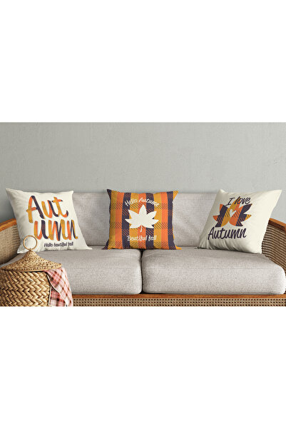 Evmila Set de huse de pernă din 3 piese din catifea cu model de toamnă 43x43 ...