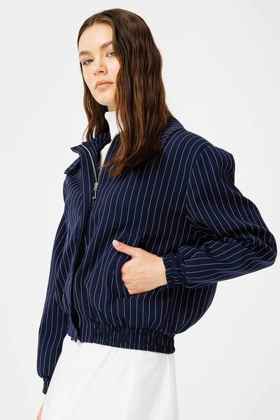 Hooopstore Premium Navy Blue ριγέ Bomber Jacket