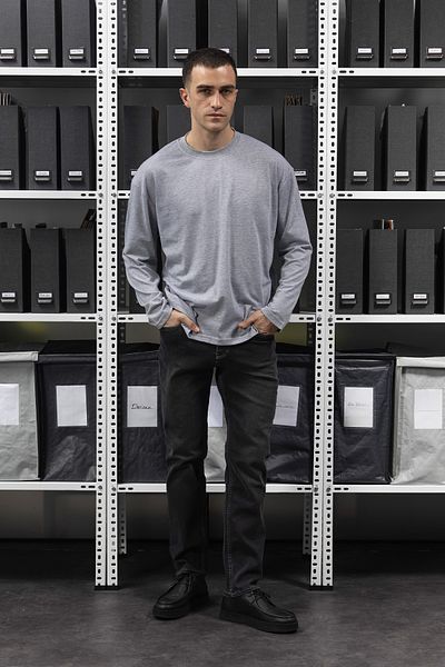 GIESTO Μακρυμάνικο Basic T-Shirt - Γκρι