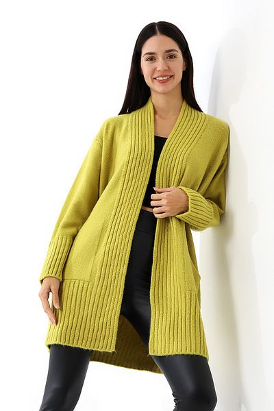 Devinka Women's Oversize Wide Fit Soft Textured Pocket Knitwear Cardigan