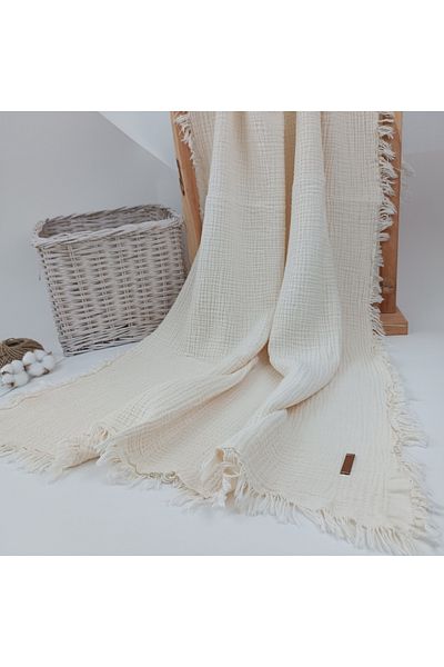 Tomuycuk 4 Layer Muslin Baby Blanket - 100% Cotton, 90X120 Cm, Ecru Color - Seasonal Baby Blanket