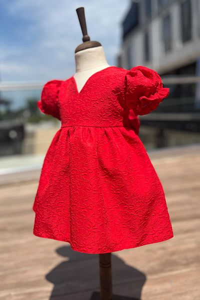 Bertuğ Bebek Girl's Red Patterned Crepe Baby Dress