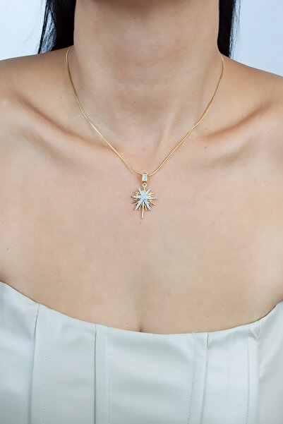 Pridza قلادة من الفولاذ مع شكل نجمة القطب من حجر الزركون