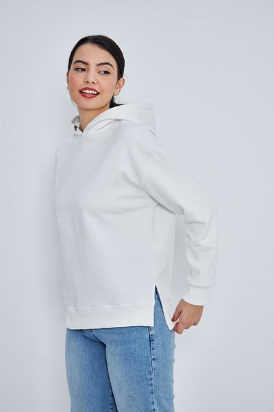 DAB Ecru Hooded Skirt Slit Sweatshirt
