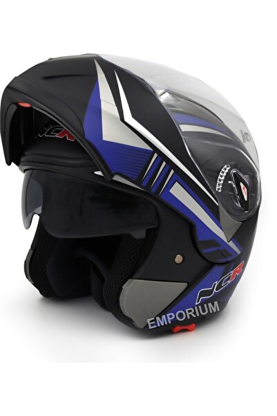 NCR Çene Açılır Mavi Kask Siyah Vizörlü Ece Belgeli