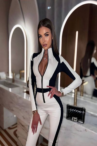 Fashiontayt Δερμάτινη φόρμα Lycra με γιακά με φερμουάρ, κατάλληλη για καθημερινή και νυχτερινή χρήση