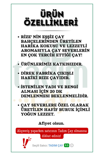 TADIM ÇAY İki Buçuk Yaprak 1000 gr (HAKİKİ RIZE ÇAYI,SİYAH PAKET ÇAY)