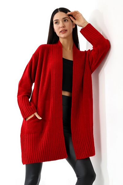 Devinka Women's Oversize Wide Fit Soft Textured Pocket Knitwear Cardigan