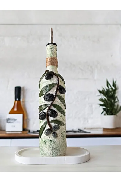 Mes Reves Olive Branch Patterned Ceramic Glass Bottle - Embossing and Oil Pot, Kitchen Decor
