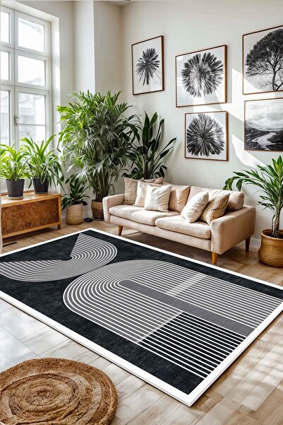 df home Salon Halısı Geometrik İskandinav Eskitmeli Dijital Baskı Yıkanabilir...