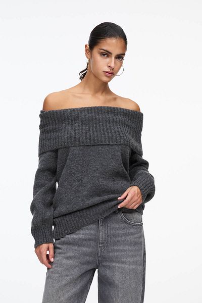 Pull & Bear Sweater with Soft Texture and Off Shoulder
