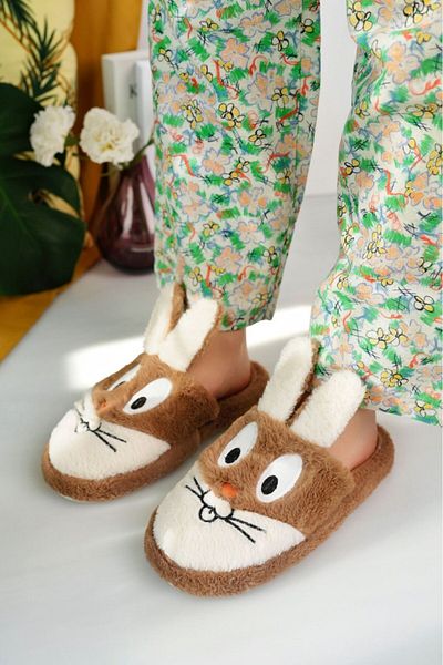 STOCON Women's Rabbit Figured House Slippers, Dowry Slippers, Non-Slip Sole, Soft Sole
