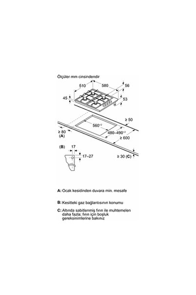 Profilo OD36K5B80D Gazlı Ankastre Ocak