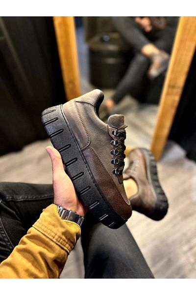 Shine Leather Knack High Sole Casual Παπούτσια 600 Καφέ (Μαύρη σόλα)