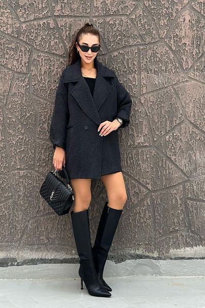 CurcunaShop Palton de damă antracit cu model în schemă