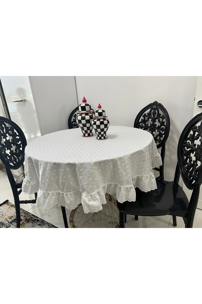 eyma home Tablecloth with Round Scallop Ruffles (140 cm Diameter)