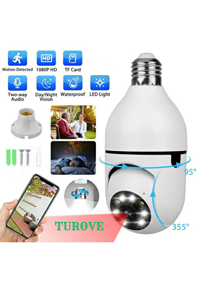 TUROVE Gece Görüşlü 360 Derece Led Işık Wi-Fi Kamera 1080HP Kablosuz Panaromi...