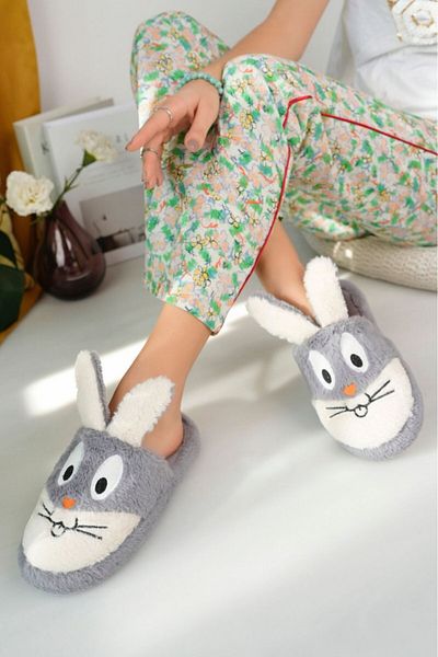 STOCON Women's Rabbit Figured House Slippers, Dowry Slippers, Non-Slip Sole, Soft Sole